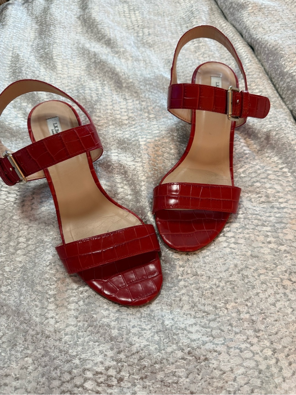 LK Bennett Red Croc-Embossed Slingback Heels